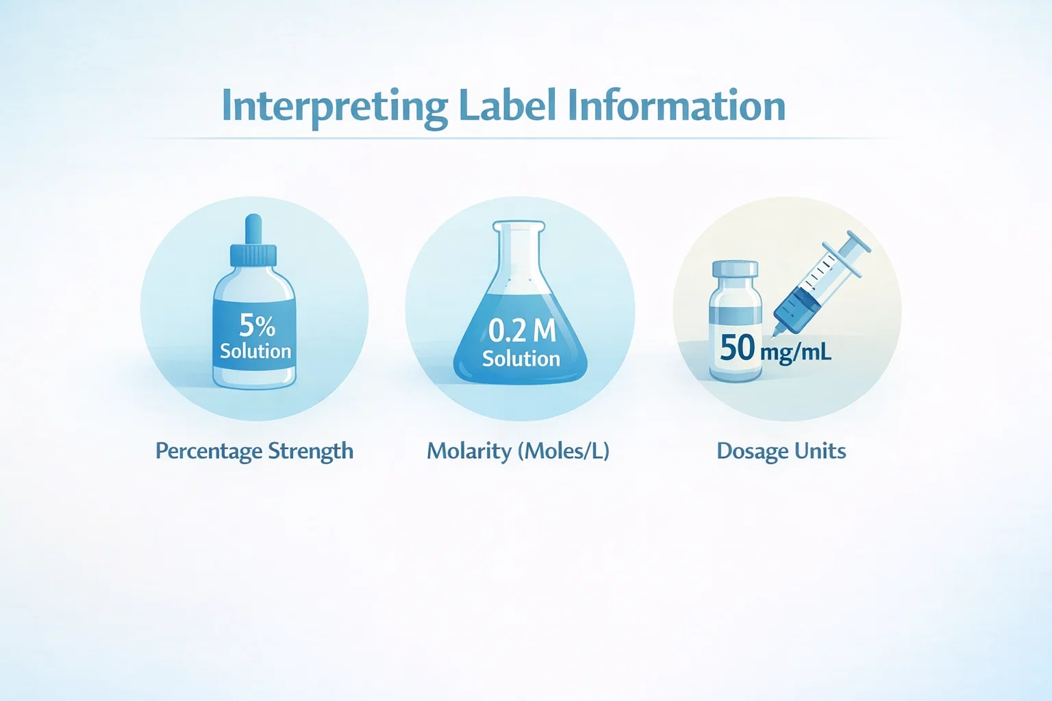 Interpreting label information:Practical Applications of percentage strength, Molarity, and units in Dosage Form
